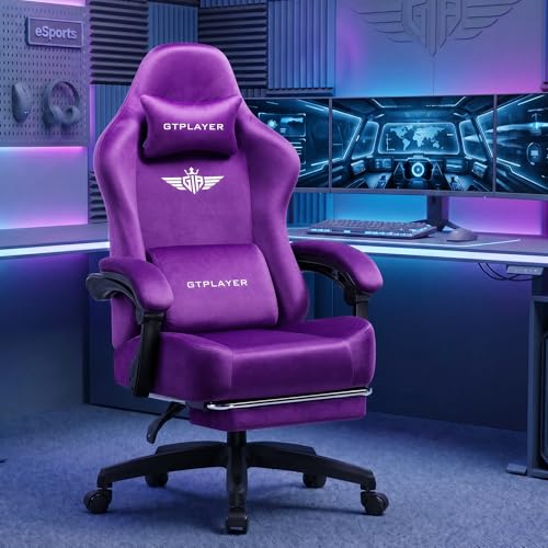 Image of GTPLAYER Big and Tall Gaming Chair 400lbs Heavy Duty Office Chair with Foot Rest,High Back Pocket Spring Ergonomic Computer Chair for Adults,Wide Comfy Seated Cushion with Linkage Armrests,Dark Purple