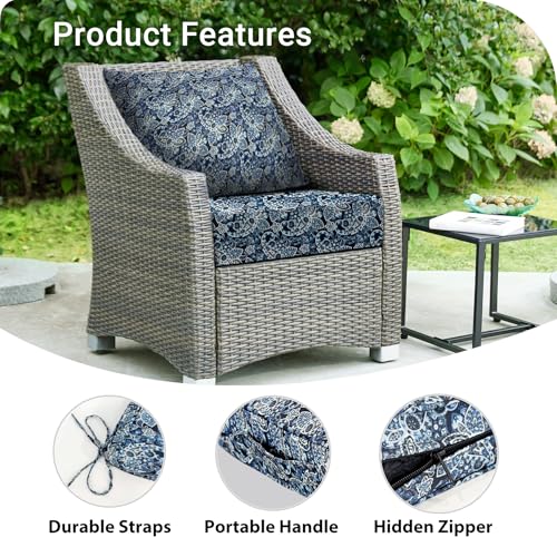 Image of Outdoor Cushions for Patio Furniture,Outdoor Seat Cushion Set 24 x 24 x 5.75 Inch,Waterproof & Fade Resistant Outdoor Chair Cushions,Deep Patio Chair Cushion with Removable Cover,Green Paisley