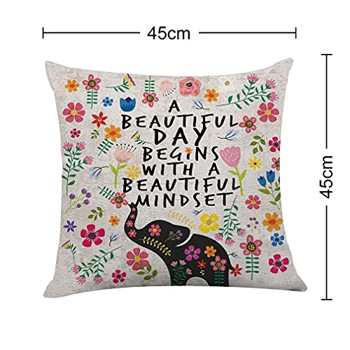 Littlefa Inspiring Gifts Cute Colour Elephant Throw Pillow Cover Flower Cushion Cover Decorative Pillowcase Living Room Bedroom Decor For Girls Friends Daughter Niece Women - Beautiful Day (1) #TOP1