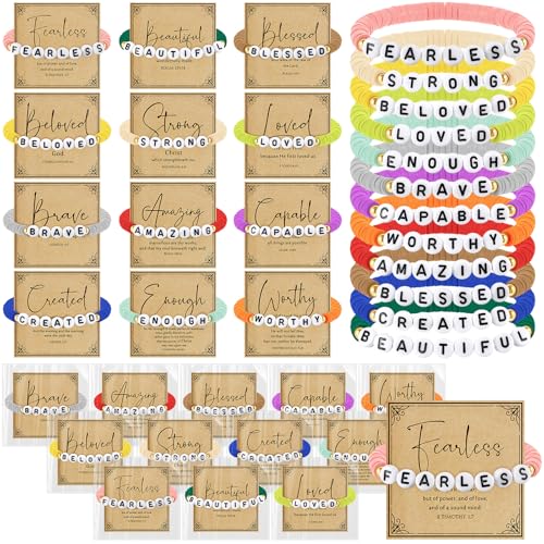 Kenning 24 Set Christian Bracelets Bulk for Men Women Pastor Appreciation Gifts Bible Beaded Bracelets with Religious Prayer Card Faith Inspirational Church Gifts for Grandparents Day