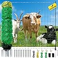 Electric Fence Netting, 164'L x 42.5" H Movable Livestock Nets for Sheep, Hogs, Cattle, PE Net Fencing Kit with 14 Posts Double Spiked, Electric Fencing for Backyards, Homesteaders, Farms Ranches
