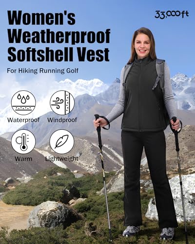 33,000ft Weste Damen Outdoor Leichte Softshell-Weste Ärmellose Jacke Winddichte Fleece Damenweste für Laufen Golf Wandern Schwarz 42