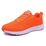 PAMRAY Damen Fitness Laufschuhe Sportschuhe Schnuren Running Sneaker Netz Gym Schuhe Hell Orange 37