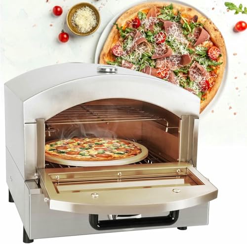 GFXYQPDNV Horno De Pizza Comercial De Encimera, De Una Sola Capa De 12, De Acero Inoxidable, con Detector De Temperatura Y Vidrio Visual,110V