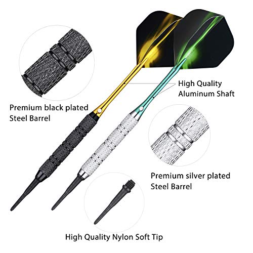 Centaur 12 Pack Soft Tip Darts, Professional 18 Gram Plastic Tip Dart Sets With 4 Colors Premium Aluminum Shafts 100 Dart Tips 16 Dart Flights And Dart Case For Electronic Dart Board, Silver & Black #TOP2