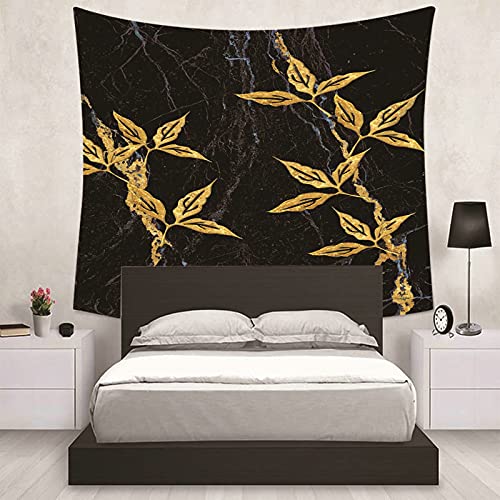 Tapiz de pared de poliéster de alta calidad en negro y dorado con hojas 7
