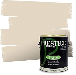 Paints Exterior Paint and Primer In One, 1-Gallon, Satin, Comparable Match of Benjamin Moore* Muslin*