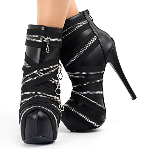 SHOW STORY Punk Black Zip Gothic Platform Stiletto Ankle Bootie Boots,LF808454