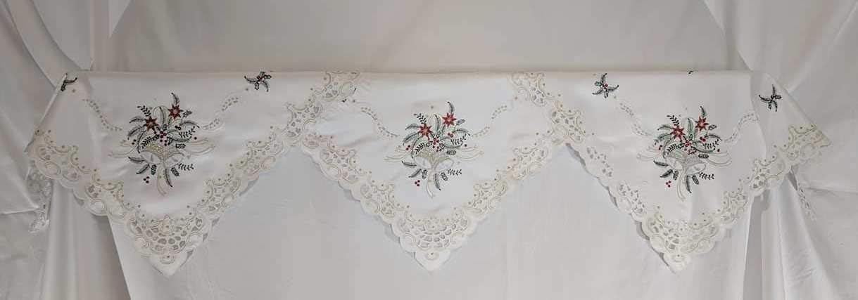 Christmas Fireplace Mantel Runner with Silver Bells Handmade, Size 84 x 27 inches