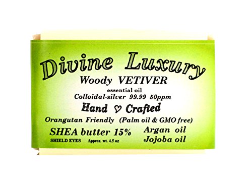 Colloidal Silver Soap Bar VETIVER (Essential Oil) DivineLuxurySoap - All Natural, No Palm Oil, Feel Clean, Safe, Bubbly