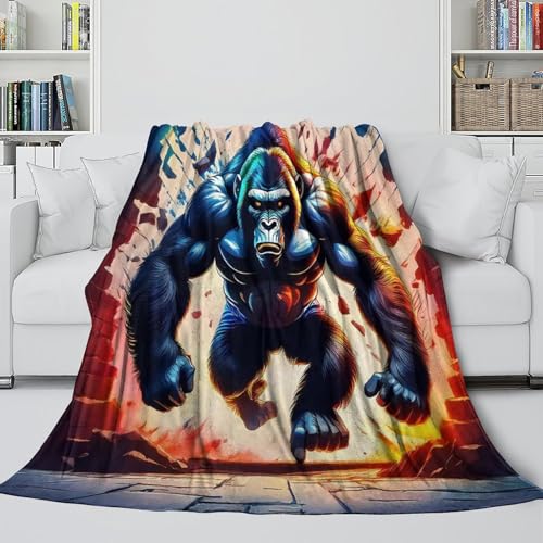 Couverture flanelle 3D Gorille légère jetable décoration lit enfant adulte douce - 5