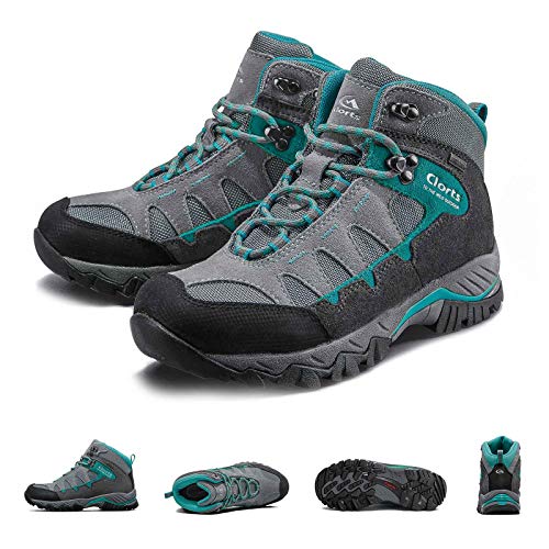 Clorts Women's Pioneer Hiking Boots Waterproof Suede Leather Lightweight Hiking Shoes Grey/Turquoise US Women Size 7.5 Medium Width - Thumbnail 6