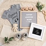 Canlierr 9 Pcs Pregnancy Announcement Set Pregnancy Reveal Ideas Felt Letter Board Baby Bodysuit Booties Photo...