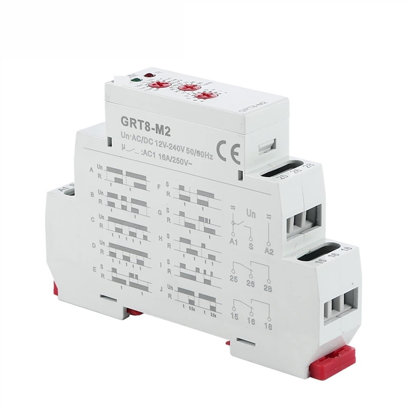 Relè temporizzato multifunzione GRT8-M 16A con 10 scelte di funzioni AC DC 12V 24V 220V 230V 1 pz(GRT8-M2 ACDC12V-240V)