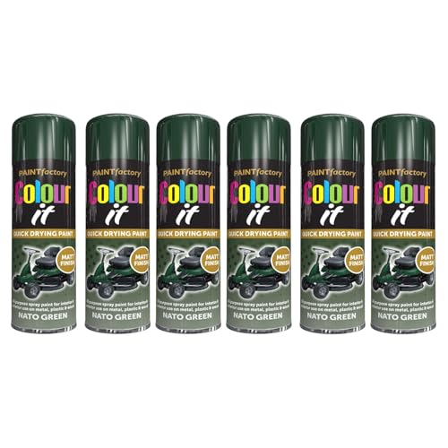 PNJB Nato Green Matt Spray Paint, Quick Drying, Excellent Coverage for Metal, Wood, Plastic, Aerosol Spray, Lightweight and Portable, 250ml (6PCS)