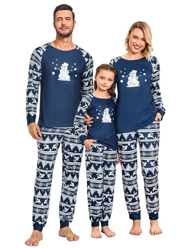 Ekouaer Family Pjs Christmas Pajamas Set Women Long Sleeve Sleepwear Xmas Jammies Sets Snowman Graphic Loungewear,PAT1,M