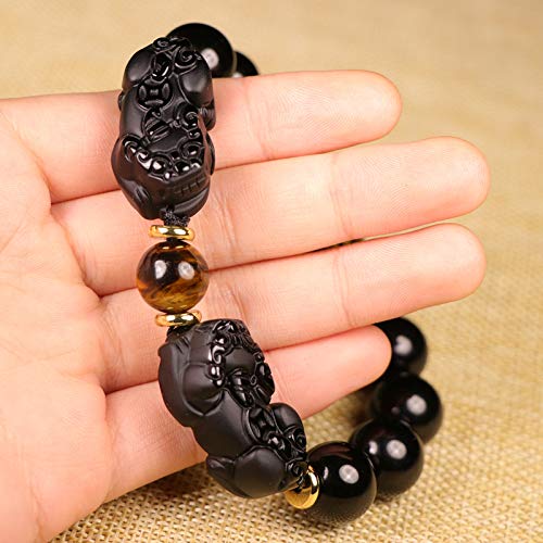 Black Obsidian & Tiger Eye Bracelet - Tibetan Mantra Beads For Protection & Luck, Unisex Design