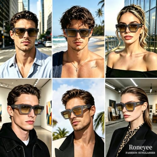 Image of Roneyee Rectangle Sunglasses Men Women Trendy Retro Sunglass UV Protection Fashion Acetate Stylish Square