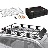 EDOSTORY 64'x 39'x 6' Universal 200LB Heavy Duty Roof Rack Basket with 15 Cubic Ft Waterproof Bag, Cargo Net, Ratchet Straps, Universal Rooftop Cargo Carrier Luggage Holder Fits for SUV, Truck