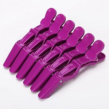 Kit Grampos Clips Crocodilo Jacaré Presilha Para Cabelo Com 6 unidades Cor Roxo para Modelagem e Penteado