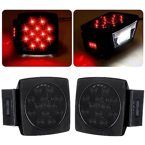 Image of 2Pcs Square Led Trailer Tail Lights Red Smoke Lens 12V Submersible | Square Led Stop Tail Turn Brake Combination License Lights for Utility Trailer Camper Truck RV Marine Snowmobile Left /Right