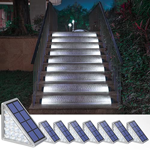 Image of NIORSUN Solar Step Lights,8 Pack Cool White Solar Stair Lights Outdoor Waterproof IP67 Auto On Off,Solar Lights for Steps,Stair,Patio,Yard,Porch,Front Door,Sidewalk,Deck Decor