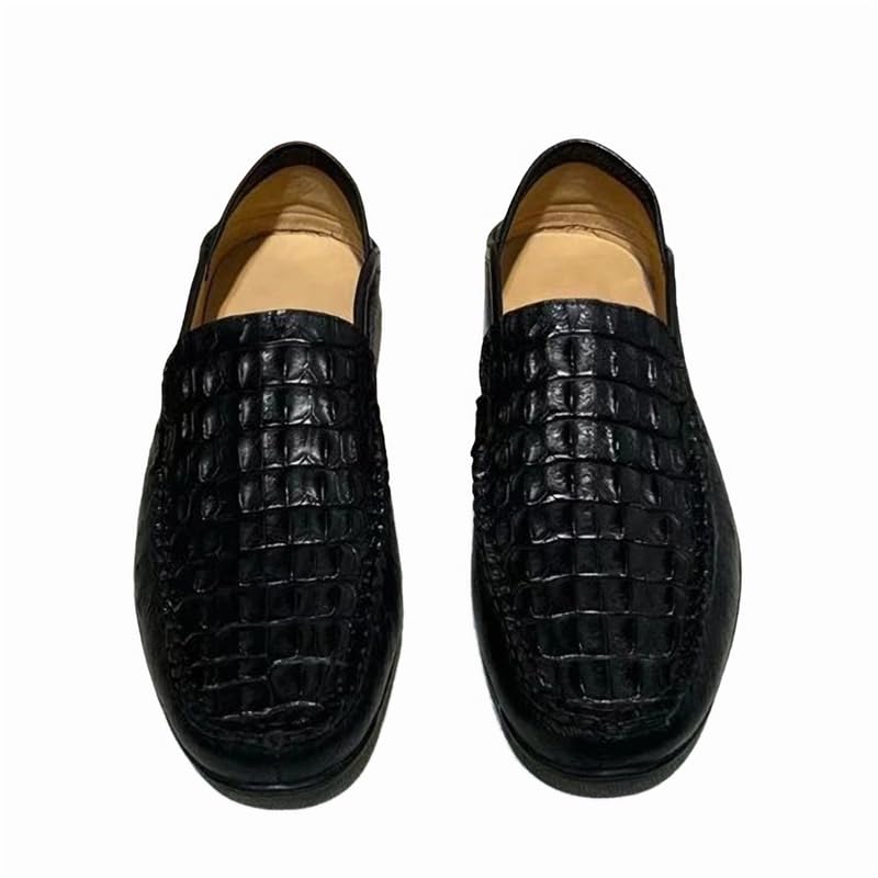 Authentic Real Crocodile Skin Classic Solid Black Men's Soft Moccasins Slippers Genuine Alligator Leather Male Slip-on Flats