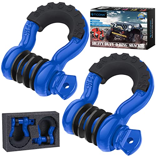 Ticonn 2 Pack D Ring Shackle With 7/8" Screw Pin 57,000Ibs Break Strength, 3/4" Heavy Duty Shackles With Isolator & Washers For Tow Strap Winch Off Road Vehicle Recovery (Blue/Black) #TOP30