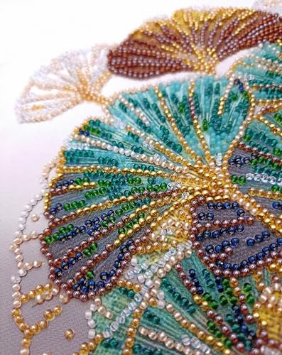 Image of Wizardi Ginkgo Leaf Abris Art Bead Embroidery Kit - Emerald Branch