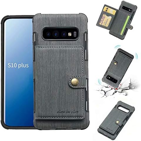 Galaxy S10 Plus Case, Futanwei Wallet Case [TPU Bumper+Card Holder Slot+Premium Texture Cloth Design] Buckle Money Pocket Photo Frame Shockproof Armor Slim Fit Cover for Samsung Galaxy S10 Plus-Gray