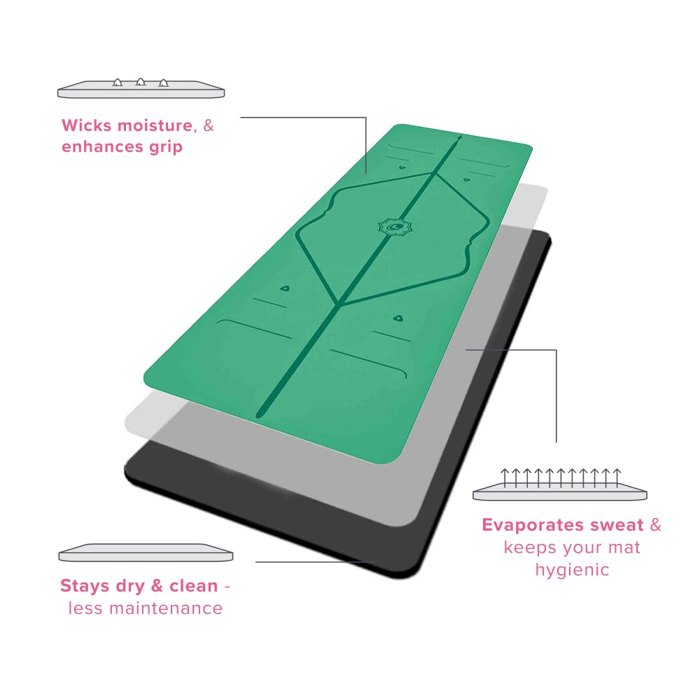 Liforme Original Yoga Mat – Free Yoga Bag Included - Patented Alignment System, Warrior-like Grip, Non-slip, Eco-friendly, sweat-resistant, long, wide, 4.2mm thick mat for comfort: Green