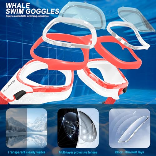 Image of Whale Swim Goggles, HD Anti-Fog Goggles, Unisex | 100% UV Protection | Anti-Fog Design Clear Wide-Angle Underwater View