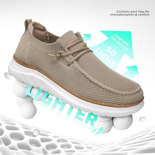 Image of Mens Boat Loafers Slip-on Casual Mesh Walking Shoes Business Oxfords Sneakers Work Lightweight Comfortable Soft Sole Khaki