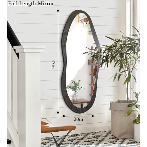 Image of AAZZKANG Irregular Wall Mirror Full Length with Wood Framed Large 47 inchx20 inch Black Asymmetrical Full Body Mirrors for Bedroom Living Room Entryway