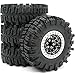 HOBBYSOUL 2.2 Mud Slingers Tires 4.88' / 124mm & 2.2 Beadlock Wheels Black Silver, 2.2 Tires and Wheels 12mm Hex Rims for Axial Capra Wraith / TRX4 / Gen8, (4-Pack, Assembled)