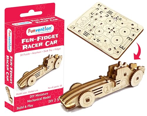 Image of Funvention Birthday Return Gifts (Pack of 12) Fun Fidgets - Racer Car | DIY Miniature Mechanical Models 3D Puzzle Return Favours for Kids Birthday Party 5+ Years Made in India Toys, Gold