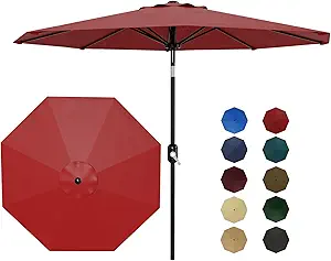 10Ft Patio Umbrella - 8 Sturdy Ribs Outdoor Table Umbrella with Crank Lift & Push Button Tilt - Market Umbrella for Pool, Deck, Yard, Garden - Red