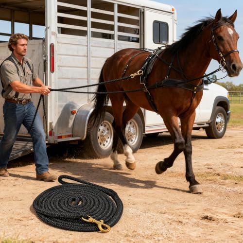 Corde de conduite pour cheval renforcée avec mousqueton laiton premium