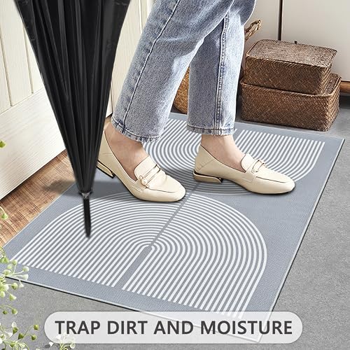 Capslpad Easy Jute Indoor Door Mat, 24"x36" Non-Slip Front Door Mat Indoor,Modern Mud Trapper Absorbent Entryway Mat, Washable Low-Profile Geometric Inside Floor Mats for Entrance Entry, Grey by Capslpad - Image 3