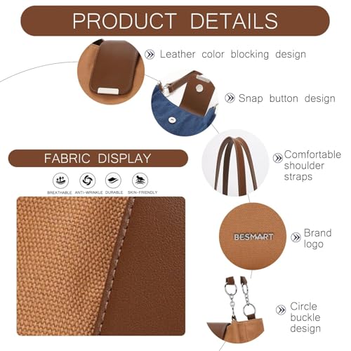 Image of BESMART Denim Tote Bag for Women, Retro Canvas Shoulder Bags with Circle Chain and PU Leather