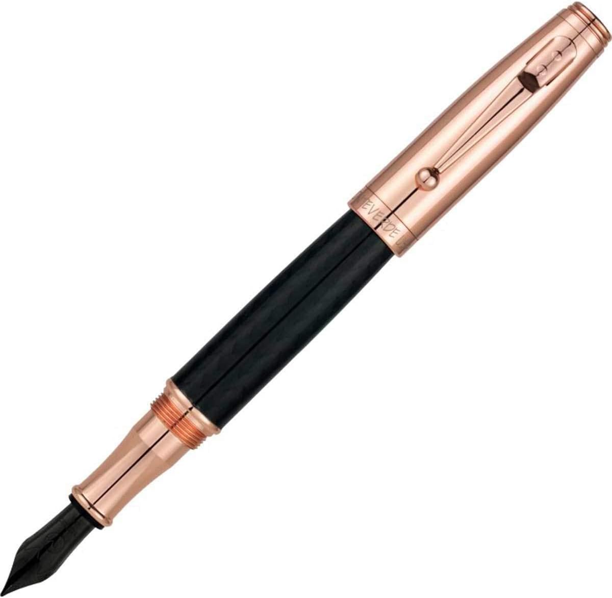 Invincia Carbon Fiber Rose Gold Fountain Pen - Fine Nib, Carbon Fiber Design with 18 Karat Rose Gold Plated Cap, Elegant Writing Instrument