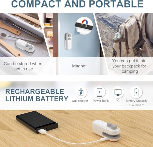 Image of Portable Bag Sealing Machine, USB-C Rechargeable, Dual Function Seal and Cut, White and Grey, Handheld Mini Heat Sealer