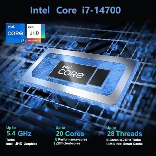 Image of Lenovo IdeaCentre 8L SFF Tower Desktop Computer, Intel Core i7-14700 (20 Cores, 33MB Cache, Up to 5.4GHz), 64GB DDR5 RAM, 2TB SSD, Wi-Fi 6 & Bluetooth 5.2, Intel UHD Graphics 770, Wired KB & Mouse