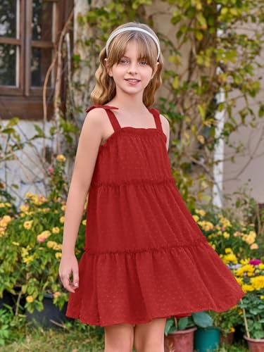 Haloumoning Girls Swiss Dot Spaghetti Strap Dress Kids Summer Flowy Sleeveless Ruffle Sundress 5-14 Years3