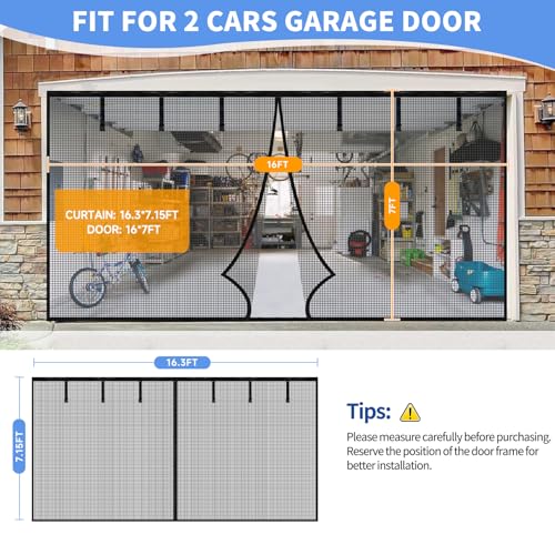 Image of Garage Door Screen for 2 Car Garage,16X7FT Heavy Duty Magnetic Garage Screen,Durable Screen Door Mesh,Keep Bugs Out, Pet and Kid Friendly Door Screen, Black