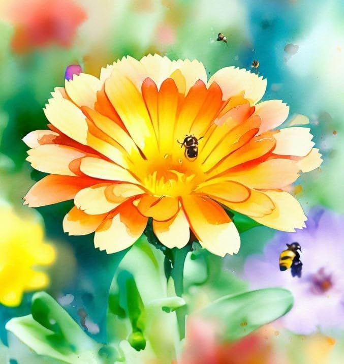 Calendula offinalis (Calendula, Dwarf Mixed: Fiesta Gitana) Flower Seeds, Multi-Colored Flowers, Highly Attractive to Pollinators, Seeds by MySeeds.Co, You Choose The Amount (1/2 LB)