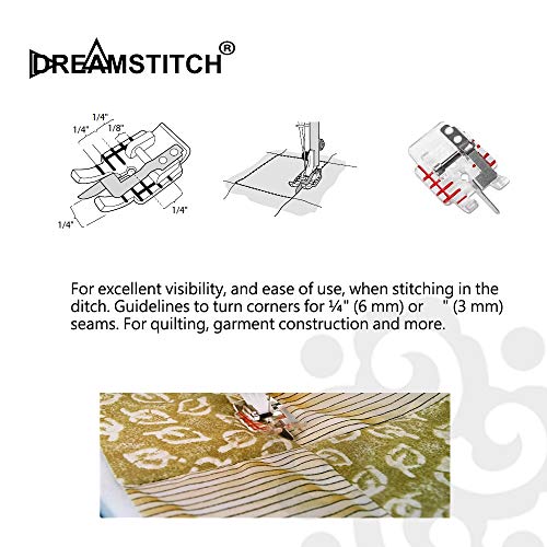 DREAMSTITCH 1/4 inch (Quarter Inch) Clear Stitch in Ditch Presser Foot Snap On Straight Stitching Fits for Brother, Singer, Babylock, Bernette, Elna, Viking Sewing Machine - Thumbnail 2