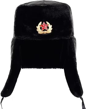 Russian Hat Soviet Army Military Badge Ushanka Pilot Trapper Trooper Hat Winter Faux Fur Earflap Men Snow Caps