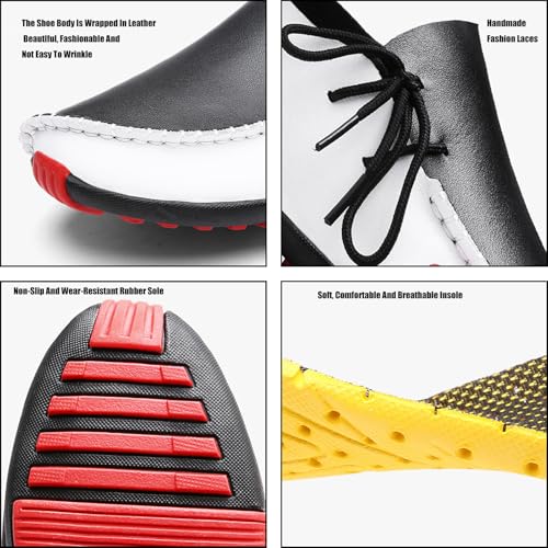 Men's Leather Handmade Penny Loafers Casual Side Lace Up Slip On Moccasins Comfort Dress Boat Shoes Non-Slip Light-Weight Flats Driving Shoes4