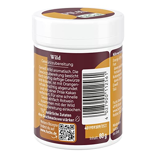 Fuchs Gewürze Gourmet Selection Klassisch/Heimisch – Wild Gewürzsalz, nachfüllbares Wild Gewürz, Salz zum Würzen von Wild, Saucen & Co, vegan, 80 g